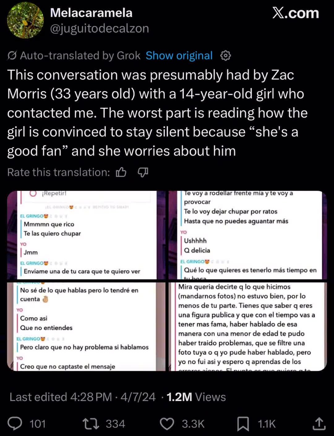 Tweet by @juguitodecalzon with four Snapchat screenshots